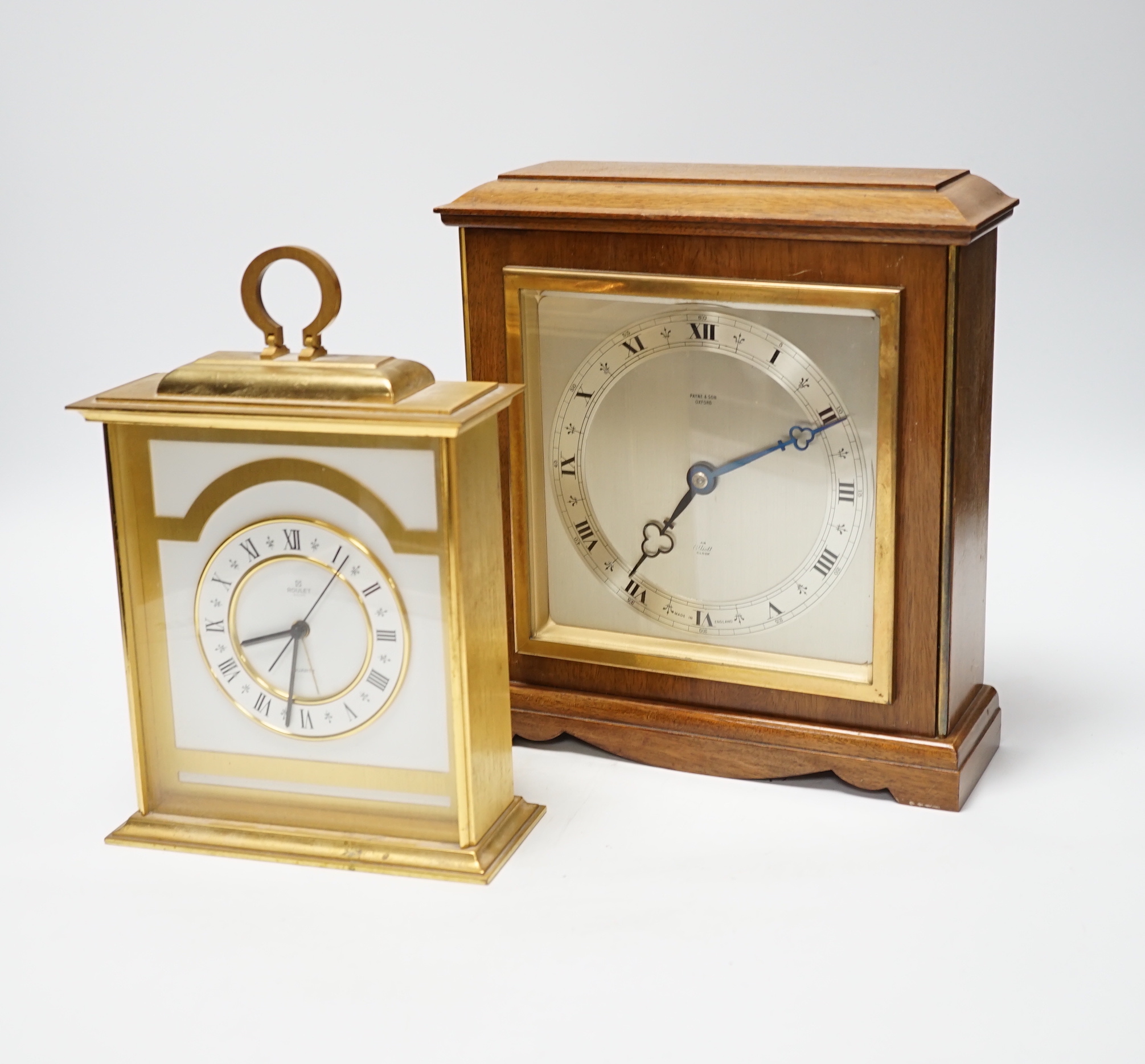 Two modern timepieces, Elliot and Roulet, tallest 23.5cm